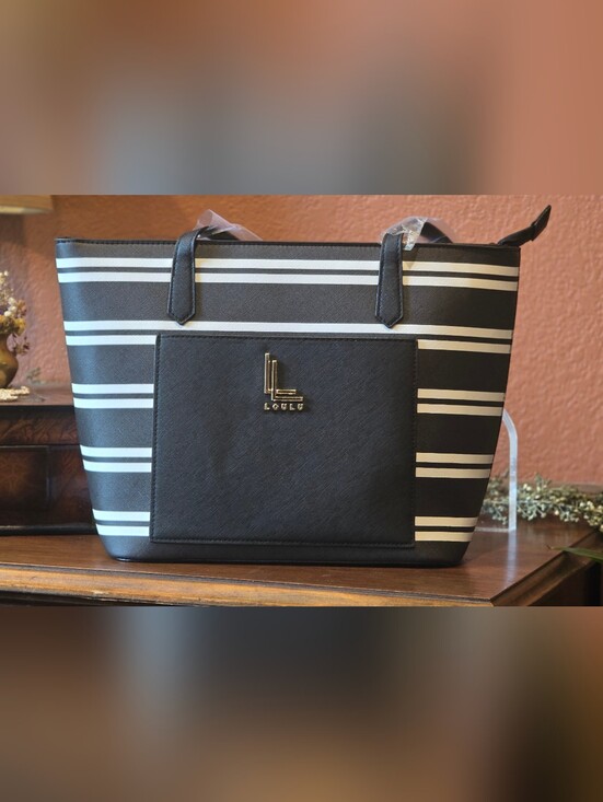 Loulou Bags Handbags - NWT LOULU Black White Striped Tote Bag Large Shoulder Handbag